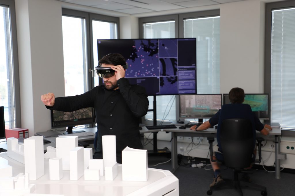 Person conducting a technology test at HHLA Sky